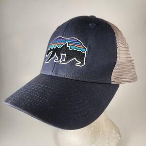 PATAGONIA Cap Hat Snap Back Blue Mesh Trucker Outdoors Bear Logo